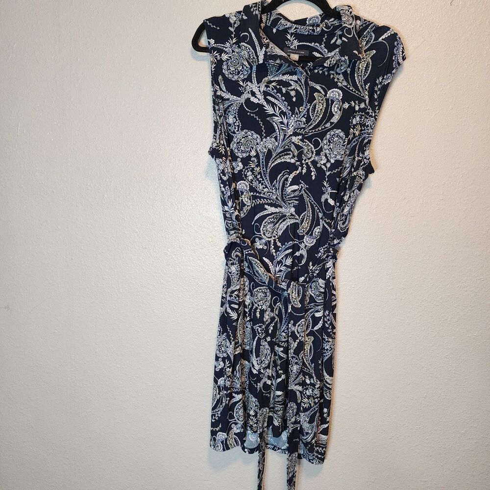 Tommy Hilfiger Womens Dress 14 Navy Paisley Print Sleeveless Shirt Dress Belted